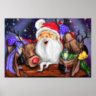 Poster Funny Santa and Reindeers Christmas Party - Cheers