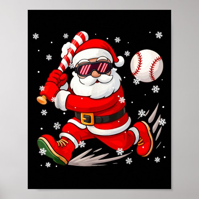 Poster Funny Santa Baseball Christmas Pajamas Xmas Men Bo (Frente)