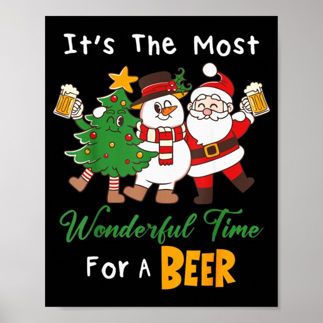Poster Funny Santa Beer Christmas Drinking Most Wonderful (Frente)
