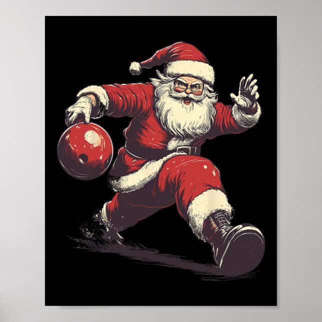 Poster Funny Santa Bowler Bowling Player Christmas Xmas P (Frente)