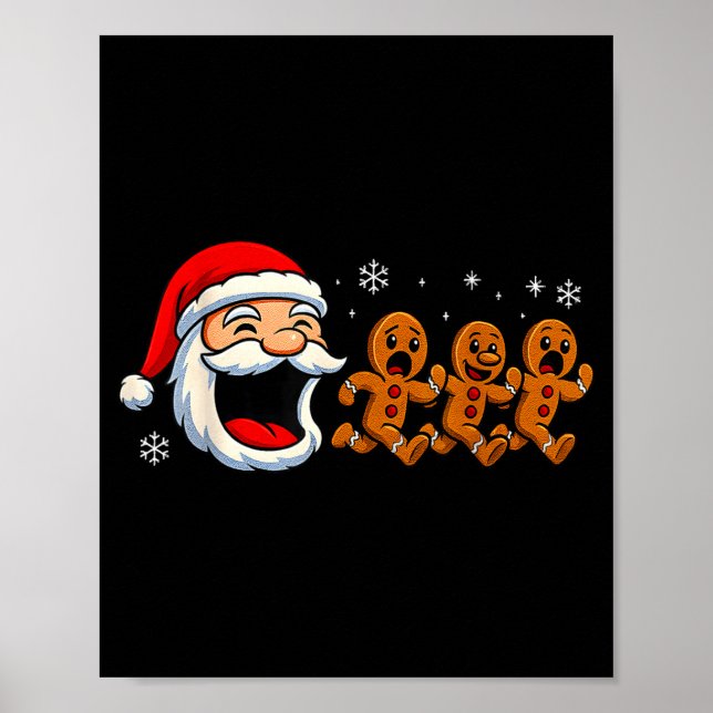 Poster Funny Santa Chasing Gingerbread Christmas Cookie  (Frente)