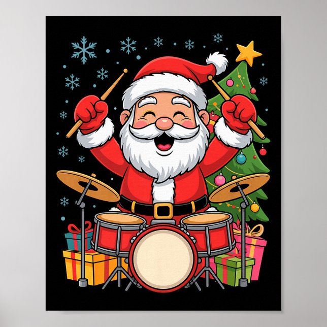 Poster Funny Santa Christmas Design Drums Holiday Xmas Pa (Frente)