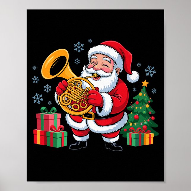 Poster Funny Santa Christmas Design French Horn Holiday X (Frente)