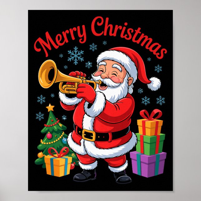 Poster Funny Santa Christmas Design Trumpet Holiday Xmas  (Frente)