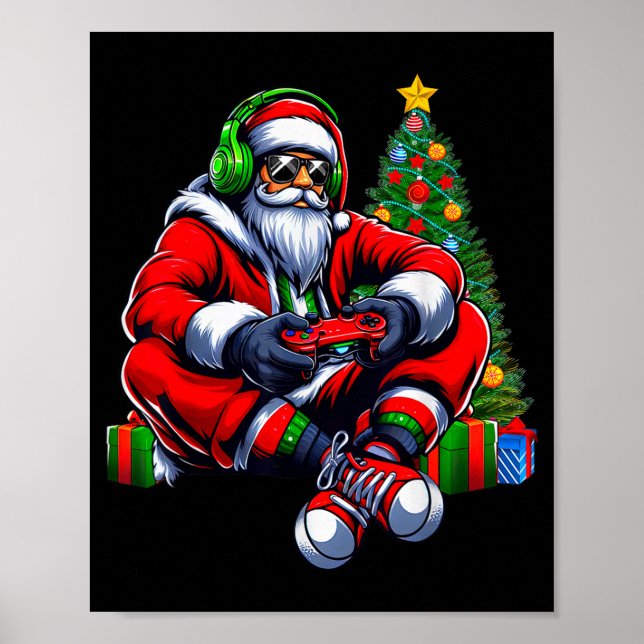 Poster Funny Santa Christmas Gamer Controller Xmas Gaming (Frente)
