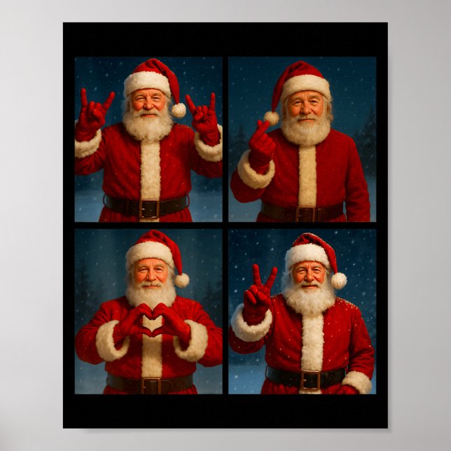 Poster Funny Santa Claus Heart And Peace Sign Retro Chris (Frente)