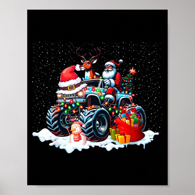 Poster Funny Santa Clause Riding Monster Red Truck Xmas T (Frente)