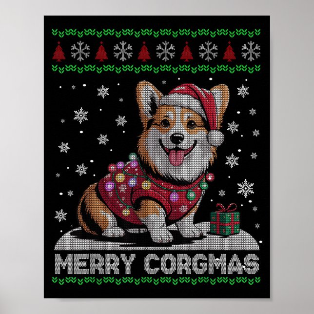 Poster Funny Santa Corgi Dog Merry Corgmas Ugly Sweater C (Frente)