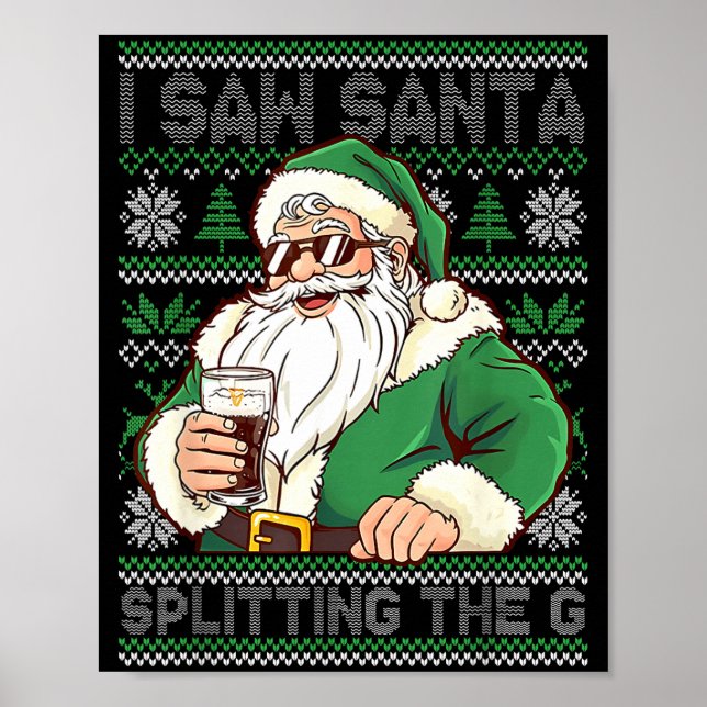 Poster Funny Santa Drinking Beer Splitting G Christmas Ad (Frente)