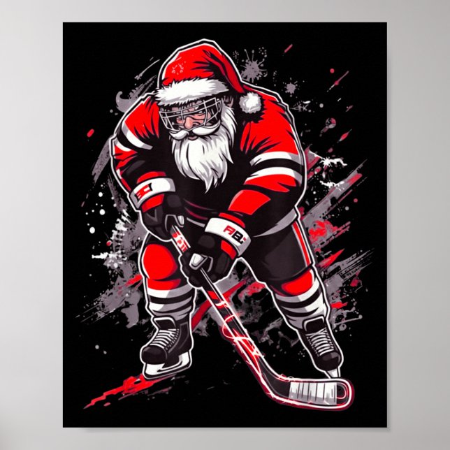 Poster Funny Santa Hockey Christmas Retro Winter Player X (Frente)