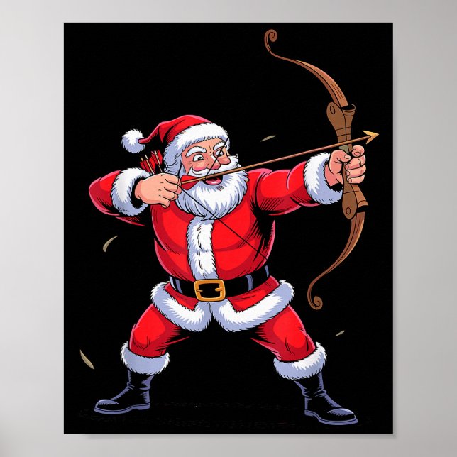 Poster Funny Santa Playing Archery Holiday Christmas Xmas (Frente)