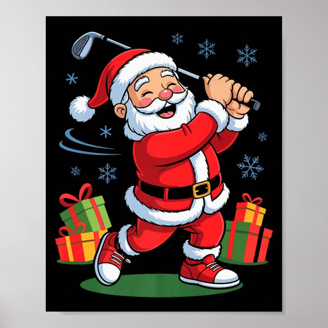 Poster Funny Santa Playing Golf Holiday Christmas Xmas Pa (Frente)