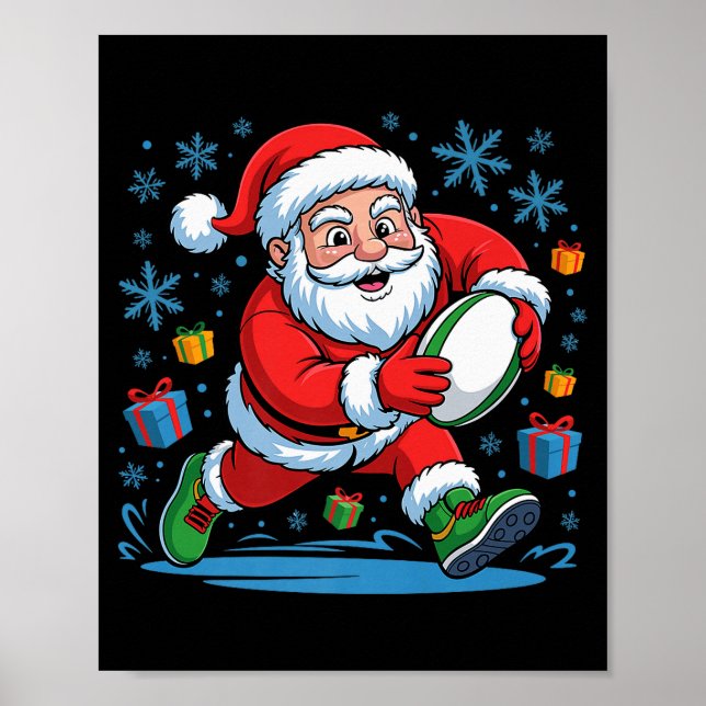 Poster Funny Santa Playing Rugby Holiday Christmas Xmas P (Frente)