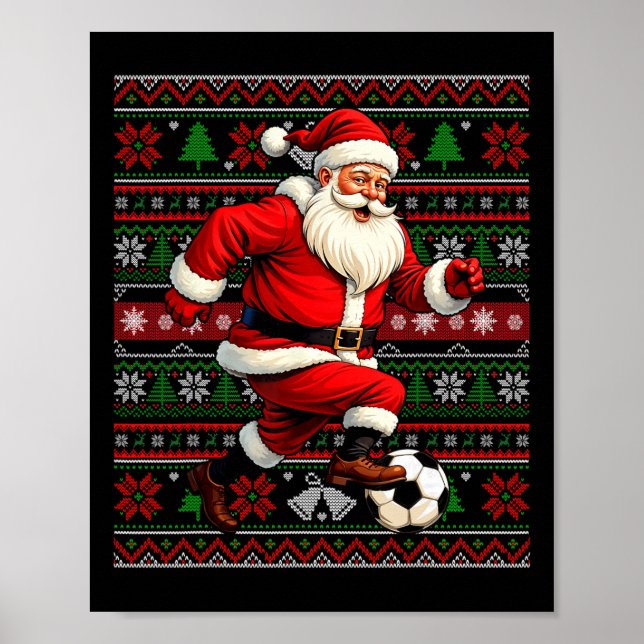 Poster Funny Santa Playing Soccer Ugly Christmas Sweater  (Frente)