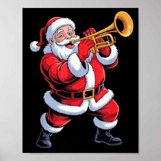 Poster Funny Santa Playing Trumpet Holiday Chrismas Xmas  (Frente)