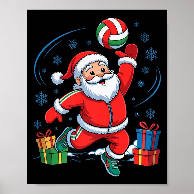 Poster Funny Santa Playing Volleyball Holiday Christmas X (Frente)
