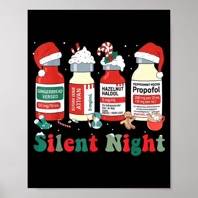Poster Funny Santa Profol Silent Night Icu Nurses Merry C (Frente)