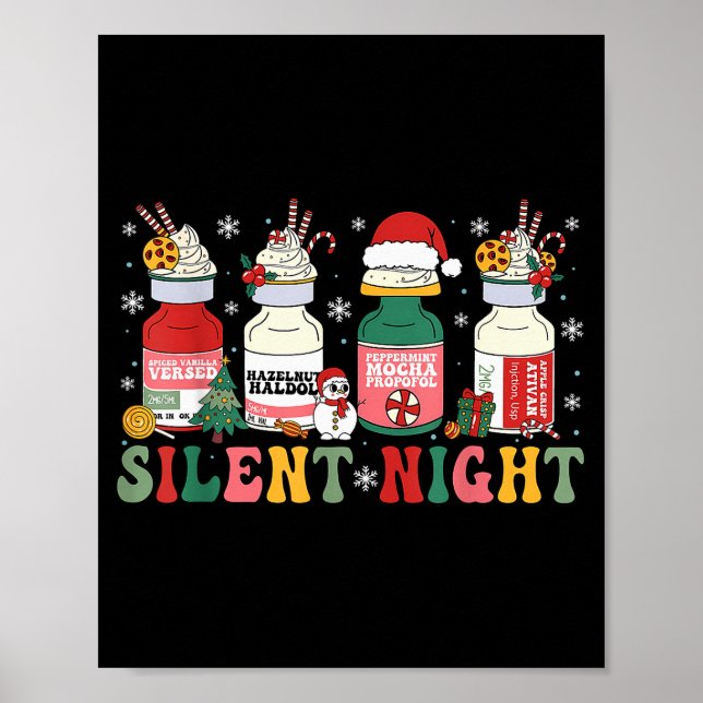 Poster Funny Santa Profol Silent Night Icu Nurses Merry C (Frente)