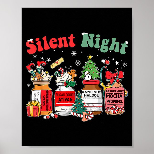 Poster Funny Santa Profol Silent Night Icu Nurses Merry C (Frente)