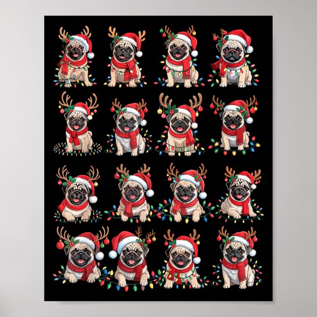 Poster Funny Santa Pugs Christmas Xmas For Women Men  (Frente)