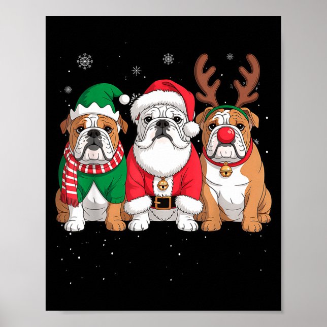 Poster Funny Santa Reindeer English Bulldog Dog Women Men (Frente)