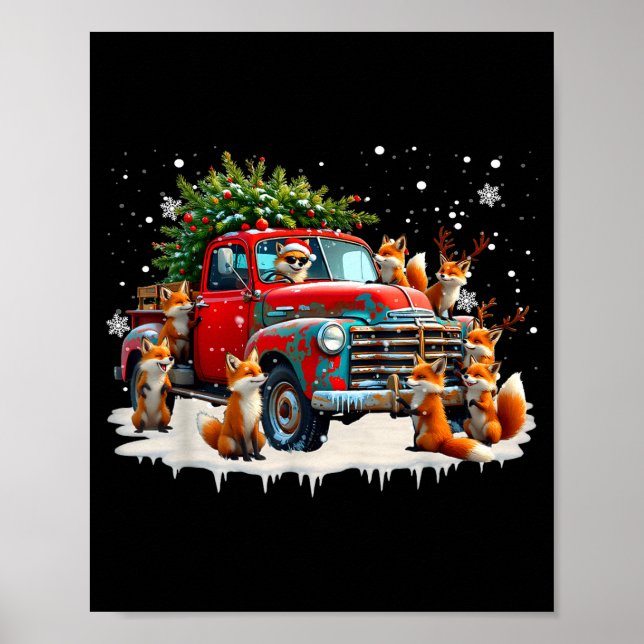 Poster Funny Santa Riding Christmas Tree Truck Fox Christ (Frente)