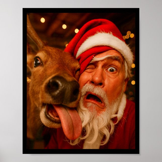 Poster Funny Santa Selfie Reindeer Men Women Kids Christm (Frente)