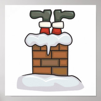 Pôster funny santa stuck in chimney