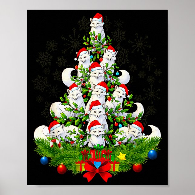 Poster Funny Santa Xmas Arctic Fox Christmas Tree  (Frente)