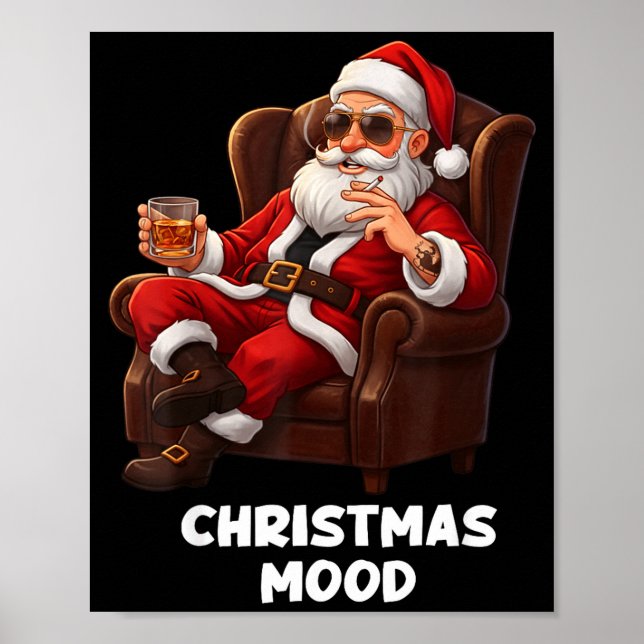 Poster Funny Sarcastic Santa Smoking And Drinking “christ (Frente)
