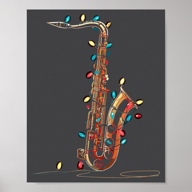Poster Funny Saxophone Christmas Graphics Lights Lover Pl (Frente)