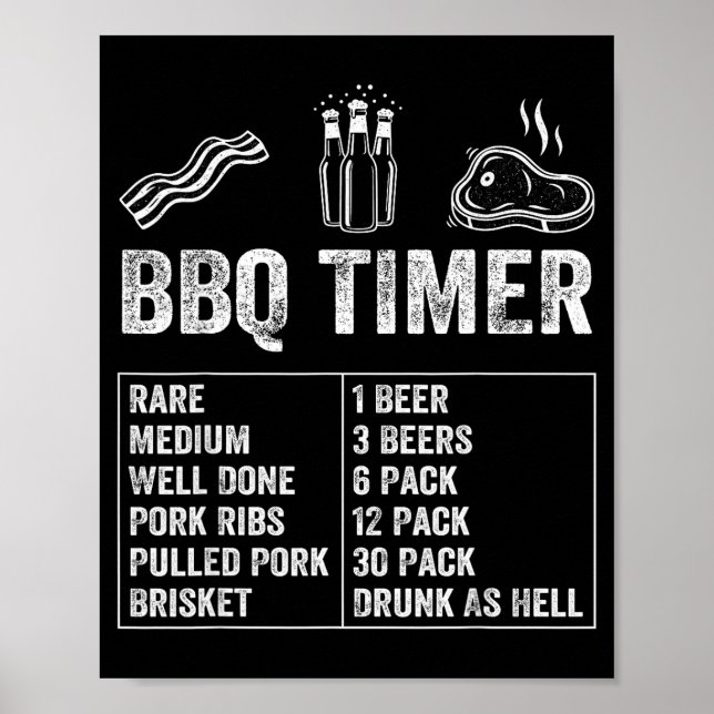 Poster Funny Saying Bbq Timer Beer Grill Dad Barbecue Dri (Frente)