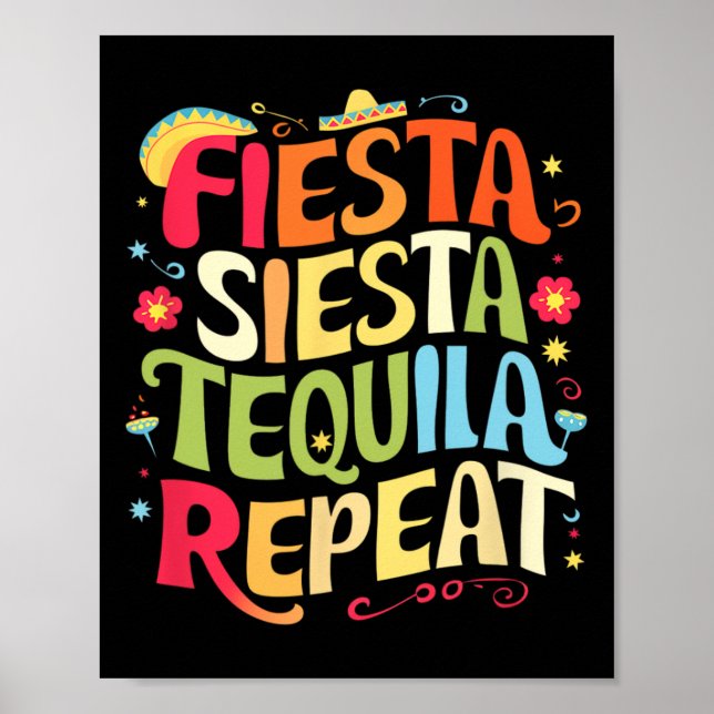 Poster Funny Sayings Fiesta Siesta Repeat Cinco De Mayo (Frente)