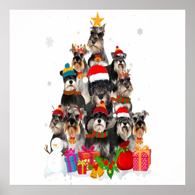 Poster Funny Schnauzer Christmas Tree Pet DOG Lover Gift (Frente)