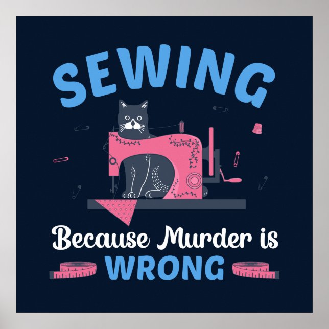 Poster funny sewing murder word art cat (Frente)