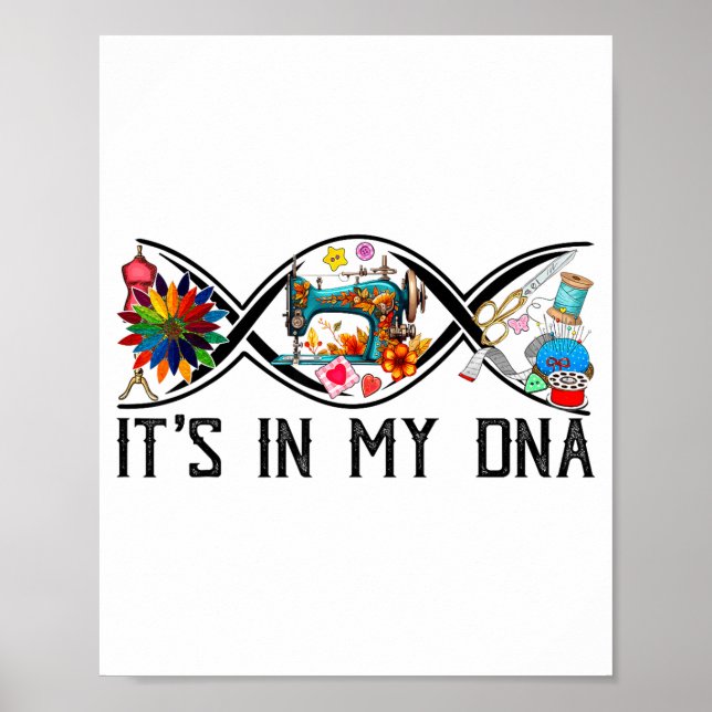 Poster Funny Sewing Quilter Sewer Dna Quilting Hobby Craf (Frente)