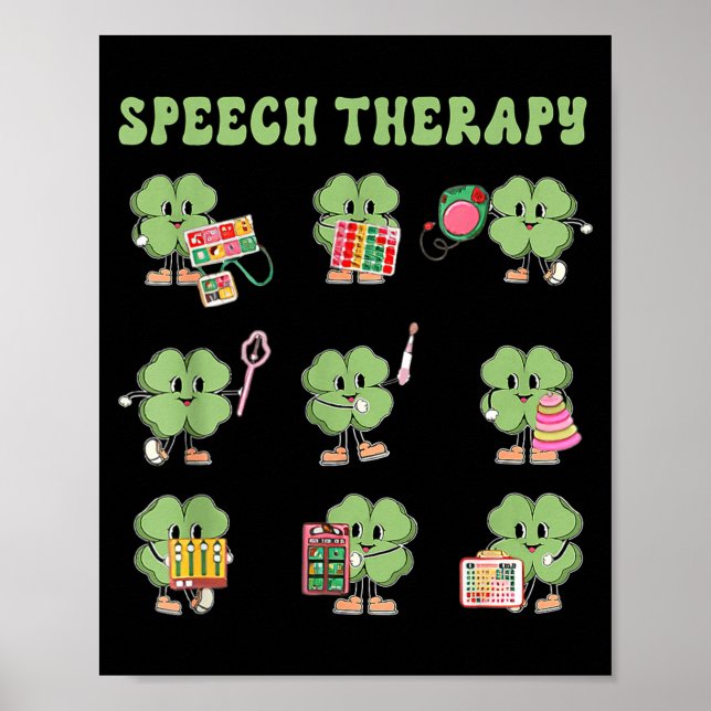 Poster Funny Shamrock Speech Therapy St Patrick's Day Slp (Frente)