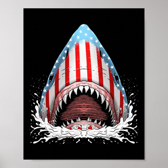 Poster Funny Shark American Flag Jawsome 4 De Julho Crian (Frente)