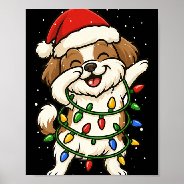 Poster Funny Shih Tzu Dabbing Christmas Lights Xmas Mom D (Frente)