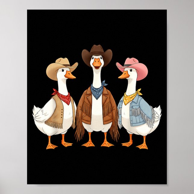 Poster Funny Silly Goose Cowboy Western Cowgirl Goose Hum (Frente)