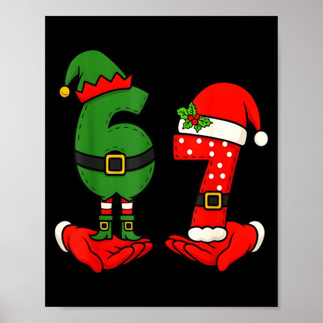 Poster Funny Six Seven 67 Meme 6 7 Christmas Elf Hand Boy (Frente)