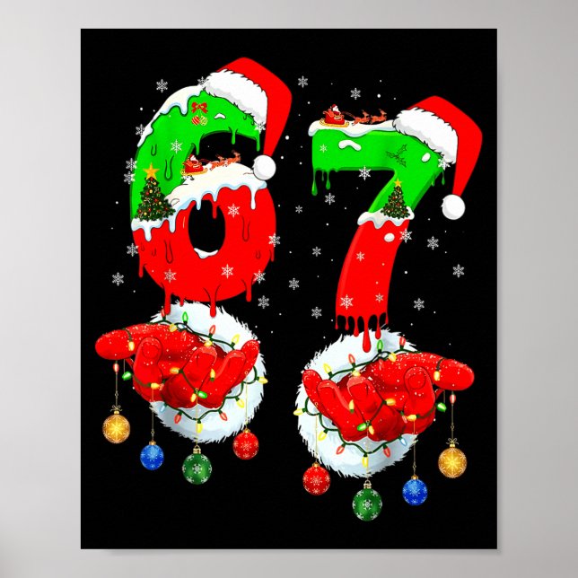 Poster Funny Six Seven 67 Meme 6 7 Christmas Santa Hand B (Frente)
