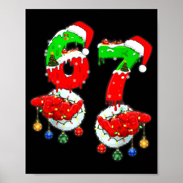 Poster Funny Six Seven 67 Meme 6 7 Christmas Santa Hand B (Frente)
