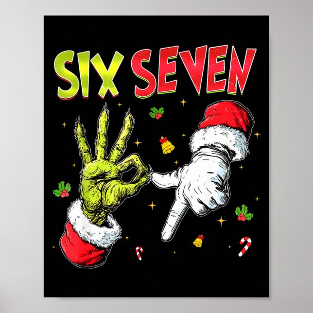Poster Funny Six Seven 67 Meme Monster Santa Christmas Pa (Frente)