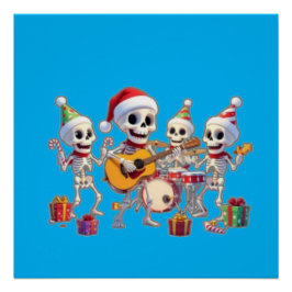 Pôster Funny Skeleton Band Christmas & New Year – 3D Cart