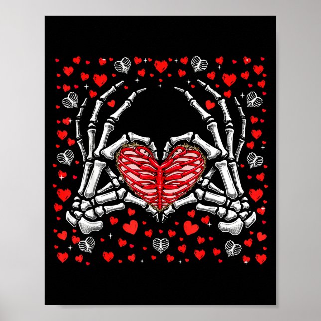 Poster Funny Skeleton Hand Heart Valentines Day Bones Lov (Frente)