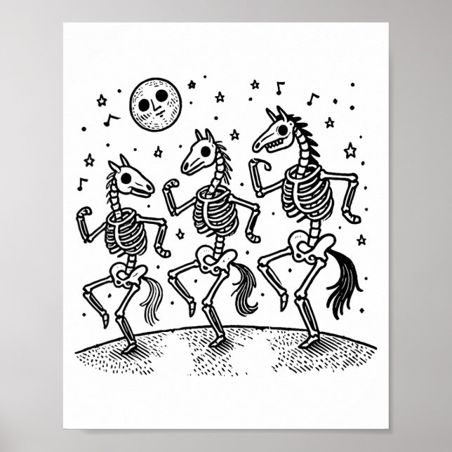 Poster Funny Skeleton Horse Dancing Halloween Horse Lover (Frente)