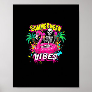Poster Funny Skeleton Summerentre Vibes Flamingo Piscina 