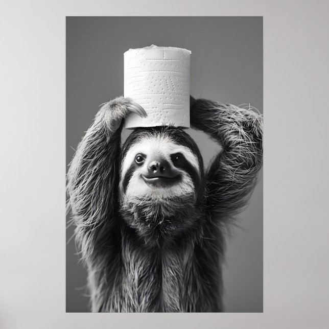 Poster Funny Sloth Bathroom Art Print, Toilet Paper Roll (Frente)