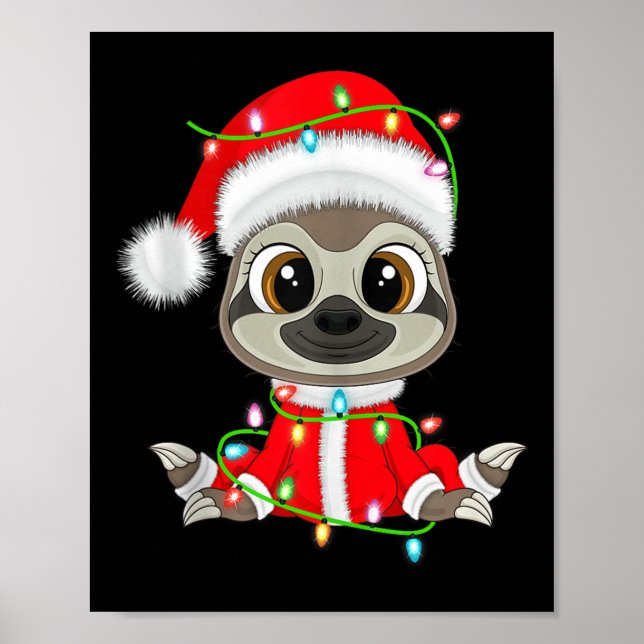Poster Funny Sloth Christmas Lights Santa Costume Cute An (Frente)